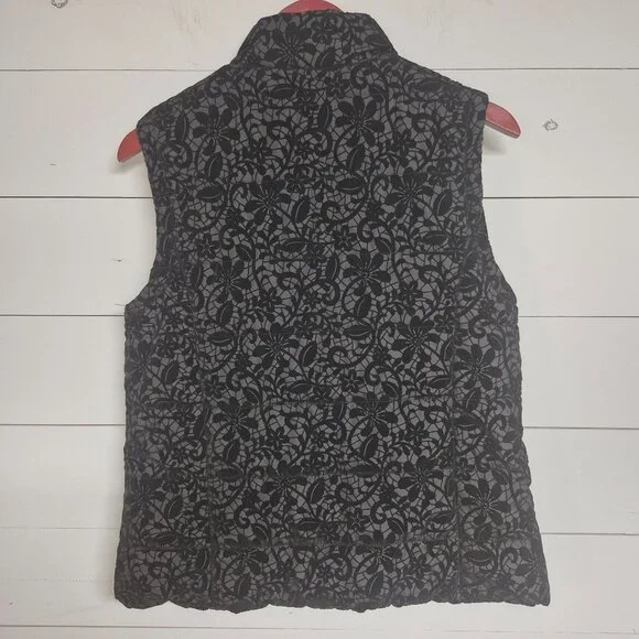 Kenneth Cole Black Velvet Floral Winter Puffer Vest - Picture 6 of 6